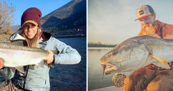 Two pictures of a man holding a large fish.