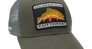 A green hat with an image of a brown trout.