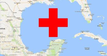 A map with a red cross on it.