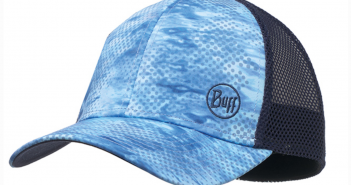 A blue cap with a camouflage pattern.