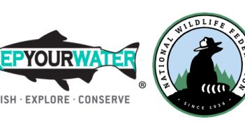 A logo with the words,'rep your water' and a fish.