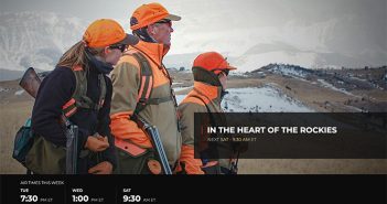 A website with a group of hunters on a snowy mountain.