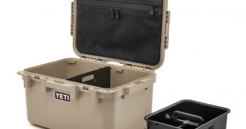 A tan box with two compartments and a lid.