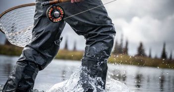 A man is standing in the water with a fly fishing rod.