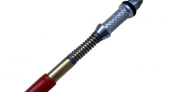 A screwdriver with a red handle on a white background.