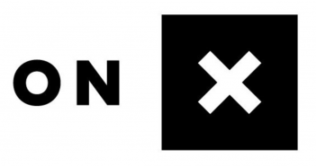 A black and white logo with the word x.