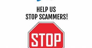 A stop sign with the words help us stop scammers.