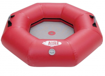 A red inflatable raft on a white background.