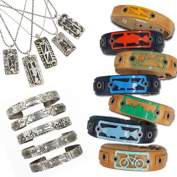 A variety of bracelets and necklaces with different designs.