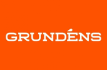 Grundens logo on an orange background.