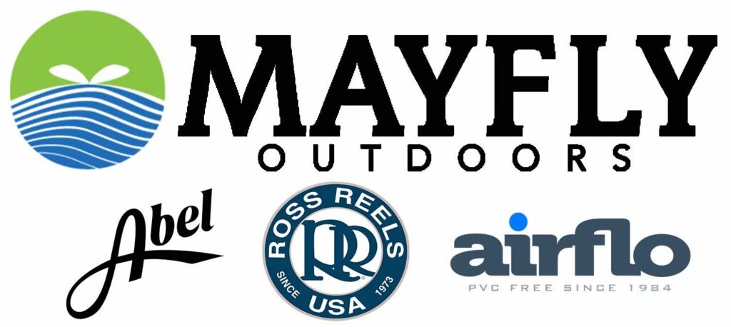 Logos of various fly fishing gear brands.