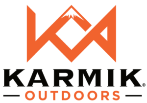 Logo of Karmik Outdoors with an orange stylized mountain symbol and the company name written below in black and orange text.