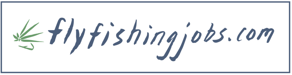 Logo with the text "flyfishingjobs.com" in stylized font, featuring a green fly fishing lure design on the left.