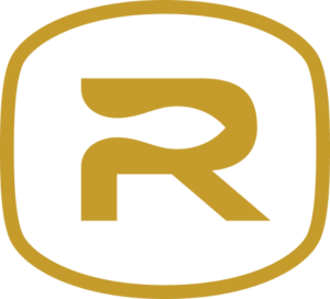 A gold letter "R" inside a rounded square-shaped border on a transparent background.